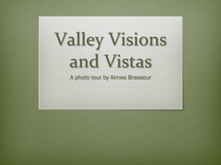 Valley	
  Visions	
  
and	
  Vistas	
  
A photo tour by Aimee Brasseur
 