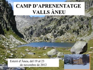 CAMP D’APRENENTATGE
         VALLS ÀNEU




Esterri d’Àneu, del 19 al 23
         de novembre de 2012
 