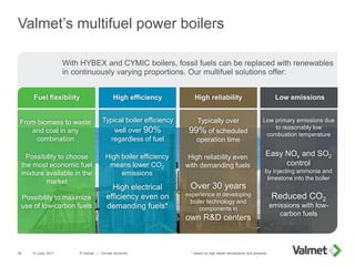 Valmet’s multifuel power boilers
13 June, 201726
Possibility to choose
the most economic fuel
mixture available in the
mar...