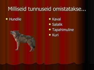 Milliseid tunnuseid omistatakse... Hundile Kaval Salalik Tapahimuline Kuri 
