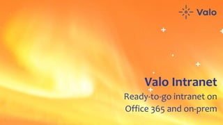 1
Valo Intranet
Ready-to-go intranet on
Office 365 and on-prem
 