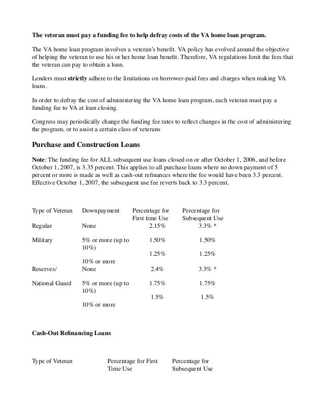 VA Loan Guidelines VA Funding Fees and Requirements