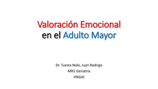 Valoración Emocional
en el Adulto Mayor
Dr. Tuesta Nole, Juan Rodrigo
MR1 Geriatría
HNGAI
 