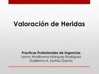 Valoración de Heridas Practicas Profesionales de Urgencias Lenny Aholibama Márquez Rodríguez Guillermo A. Muñoz García 
