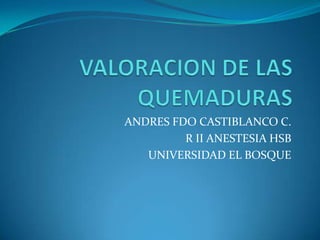 ANDRES FDO CASTIBLANCO C.
         R II ANESTESIA HSB
   UNIVERSIDAD EL BOSQUE
 