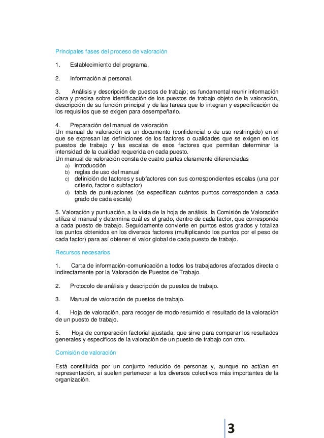 Valoracion de puestos de trabajo en hostelería y restauración.