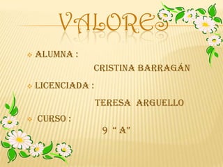 Valores ,[object Object],                            Cristina Barragán               ,[object Object]