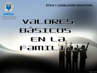 ÉTICA Y LEGISLACIÓN EDUCATIVA..

VALORES
BÁSICOS
EN LA
FAMILIA.

 