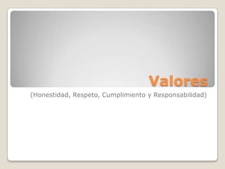 Valores
(Honestidad, Respeto, Cumplimiento y Responsabilidad)

 