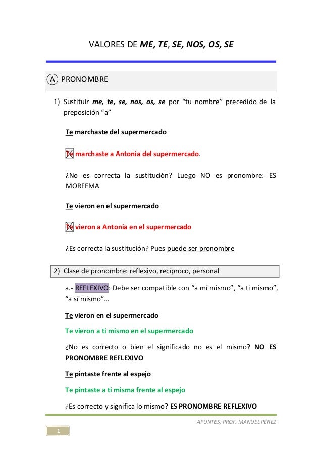 Me Te Se Nos Os Se VALORES DE "ME,TE,SE,NOS,OS,SE"