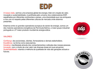 A nossa visão, sermos uma empresa global de energia, líder em criação de valor, 
inovação e sustentabilidade, é partilhada...