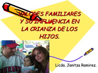 VALORES FAMILIARES Y SU INFLUENCIA EN LA CRIANZA DE LOS HIJOS. Licda. Janitza Ramirez. 