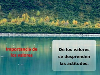 Importancia de   De los valores
  los valores    se desprenden
                 las actitudes.
 