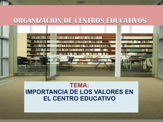 ORGANIZACIÓN DE CENTROS EDUCATIVOS TEMA:  IMPORTANCIA DE LOS VALORES EN EL CENTRO EDUCATIVO 