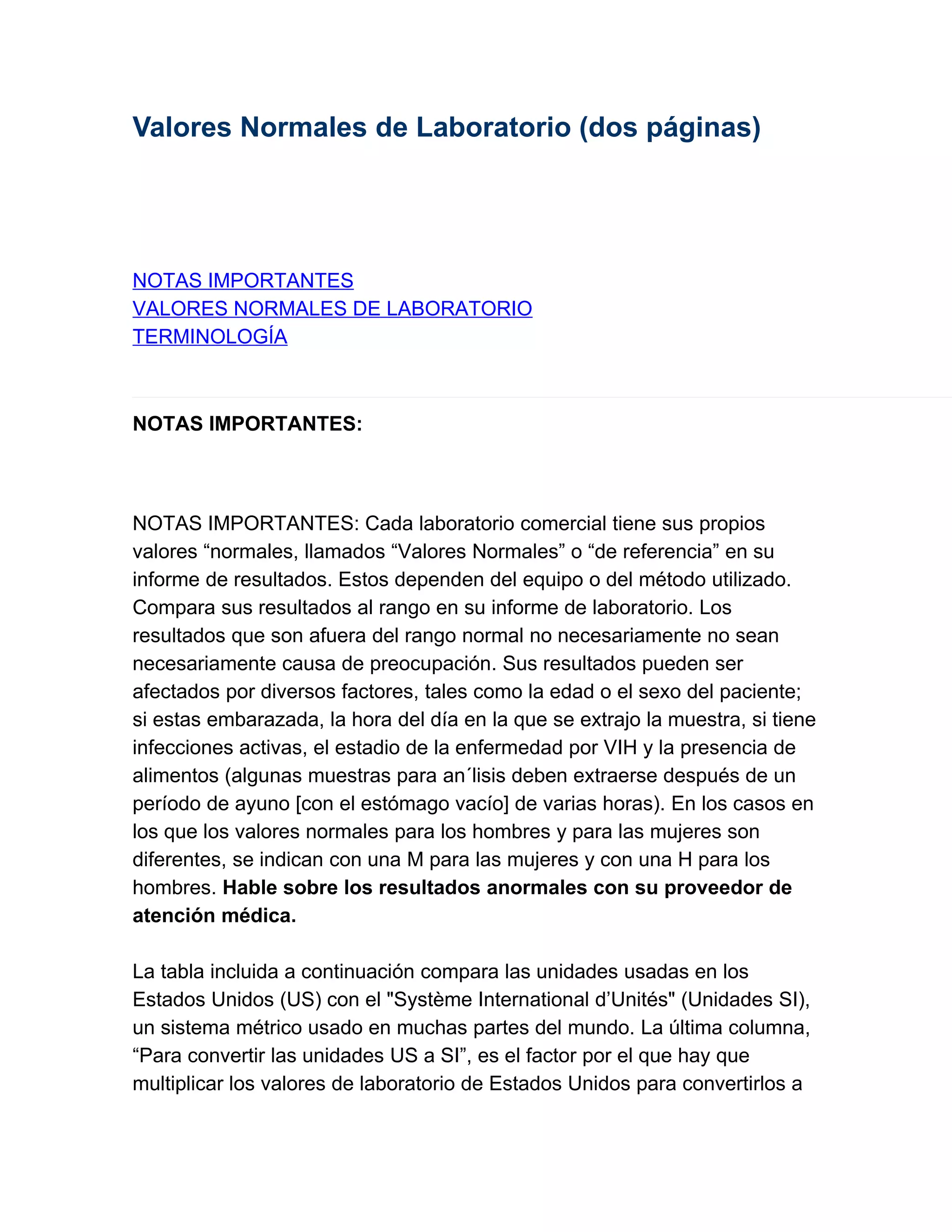 Valores normales de laboratorio | DOC