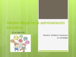 Valores éticos en la administración
educativa
En el siglo XXI
Nombre: Guillelvic Camacaro
CI:19726886
 