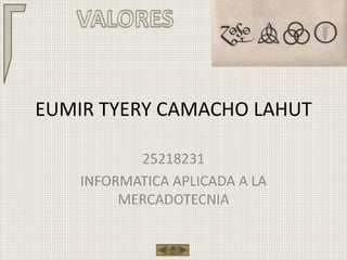 EUMIR TYERY CAMACHO LAHUT

           25218231
    INFORMATICA APLICADA A LA
         MERCADOTECNIA
 