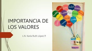 IMPORTANCIA DE
LOS VALORES
L.N. Karla Ruth López P.
 