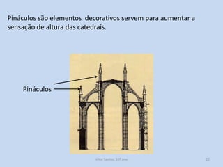 Pináculos são elementos decorativos servem para aumentar a
sensação de altura das catedrais.

Pináculos

História A, 10º ano, Módulo 2

22

 