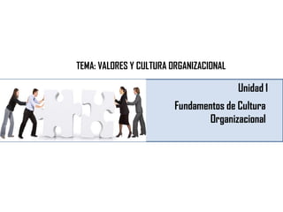 Unidad 1
Fundamentos de Cultura
Organizacional
TEMA: VALORES Y CULTURA ORGANIZACIONAL
 