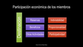 Participación económica de los miembros
Destinación Reservas Indivisibilidad
Beneficios Proporcionalidad
Otras Actividades Participatividad
Alvaro Hernán Mejia Mejia
 