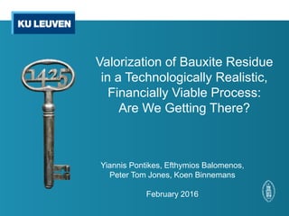 Valorization of Bauxite Residue
in a Technologically Realistic,
Financially Viable Process:
Are We Getting There?
Yiannis Pontikes, Efthymios Balomenos,
Peter Tom Jones, Koen Binnemans
February 2016
 