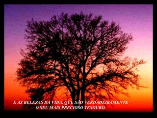 E AS BELEZAS DA VIDA, QUE SÃO VERDADEIRAMENTE O SEU MAIS PRECIOSO TESOURO. 