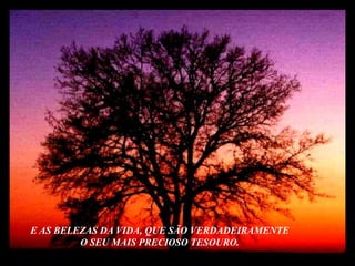 E AS BELEZAS DA VIDA, QUE SÃO VERDADEIRAMENTEO SEU MAIS PRECIOSO TESOURO.