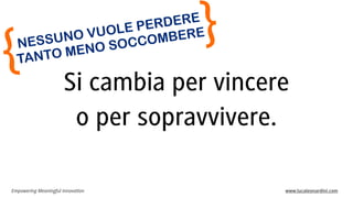 Empowering Meaningful Innovation www.lucaleonardini.com
Si cambia per vincere
o per sopravvivere.
NESSUNO VUOLE PERDERE
TANTO MENO SOCCOMBERE}
{
 