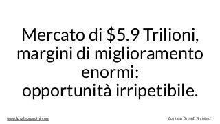 www.lucaleonardini.com Business Growth Architect
Mercato di $5.9 Trilioni,
margini di miglioramento
enormi:  
opportunità irripetibile.
 