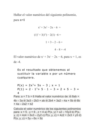 Valor numérico de un polinomio | DOC