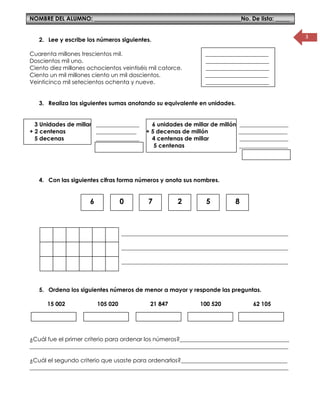 Valor posicional para sexto grado