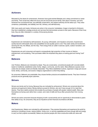 Understanding Vals Understanding VALS Consumer Segments: Thinkers, Achievers, and More | DOCX