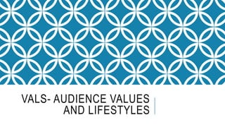 VALS- AUDIENCE VALUES
AND LIFESTYLES
 