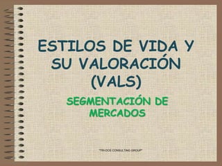 ESTILOS DE VIDA Y
SU VALORACIÓN
(VALS)
SEGMENTACIÓN DE
MERCADOS
"TRI-DOS CONSULTING GROUP"
 