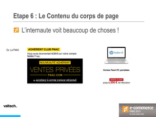 Etape 6 : Le Contenu du corps de page
Ex: La FNAC
L’internaute voit beaucoup de choses !
 