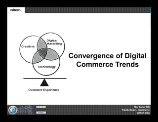 Creative

Digital
Marketing

Technology

Convergence of Digital
Commerce Trends

Customer Experience

Shiv Kumar MN
Practice Head – eCommerce
Valtech India

 