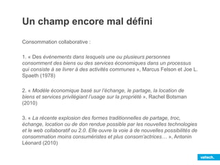 L’Économie collaborative ou… 
L’économie 
positive 
L’économie 
contributive 
L’économie 
circulaire 
L’économie 
de la 
fonctionnalité 
L’économie 
des biens 
communs 
L’économie 
du partage 
Économie collaborative 
 