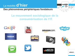Le mouvement sociologique de la
consumérisation de l’IT.
La mobilité d’hier
Des phénomènes périphériques fondateurs
 