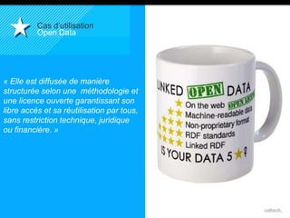 10,2 M€ 
Reste 
du 
Monde 
36 M€ 
USA 
36,3 M€ 
EUROPE DU SUD 
65,1 M€ 
EUROPE 
DU NORD 
« Elle est diffusée de manière 
structurée selon une méthodologie et 
une licence ouverte garantissant son 
libre accès et sa réutilisation par tous, 
sans restriction technique, juridique 
ou financière. » 
15 
Cas d’utilisation 
Open Data 
 