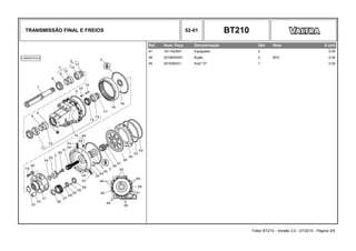 TRANSMISSÃO FINAL E FREIOS 52-01 BT210
Ref. Num. Peça Denominação Qtd Nota $ Unit
47 1611422M1 Espaçador 2 0,00
48 3019635X91 Bujão 2 M10 0,00
49 3019393X1 Anel "O" 1 0,00
Trator BT210 - Versão 3.0 - 07/2010 - Página 3/6
 