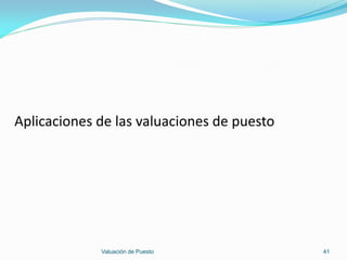 Aplicaciones de las valuaciones de puesto




             Valuación de Puesto            41
 