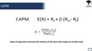 CAPM
10
Slope of regression measures the riskiness of the stock with respect to market value
 
