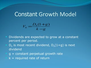 Constant Growth Formula Roe Valuation of Bonds and Shares | PPT