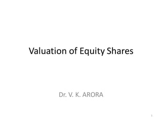 Valuation of Equity Shares
Dr. V. K. ARORA
1
 