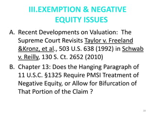 III.EXEMPTION & NEGATIVE     EQUITY ISSUES <br />Recent Developments on Valuation:  The Supreme Court Revisits Taylor v. F...