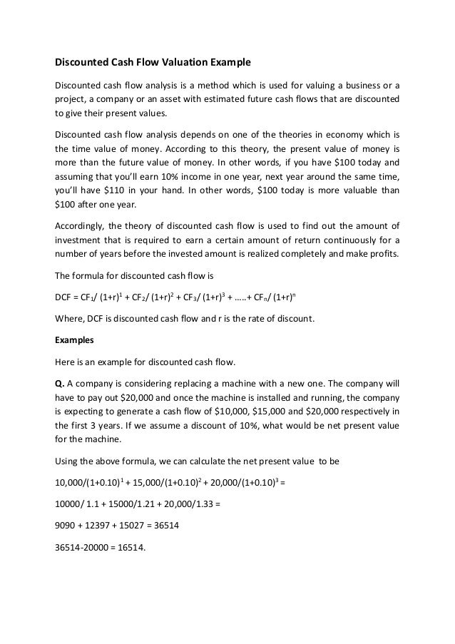discounted cash flow valuation example discounted cash flow analysis example