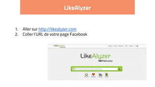 LikeAlyzer
1. Aller sur http://likealyzer.com
2. Coller l’URL de votre page Facebook
 