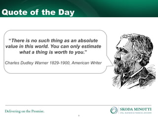 3
Quote of the Day
“There is no such thing as an absolute
value in this world. You can only estimate
what a thing is worth to you.”
Charles Dudley Warner 1829-1900, American Writer
 