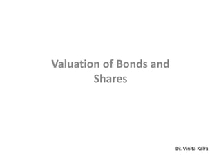 Valuation of Bonds and
Shares
Dr. Vinita Kalra
 